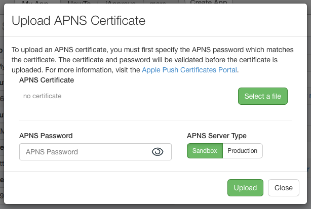 Upload APNS Certificate